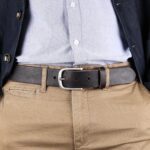 Axel läderbälte mörkbrun jack närbild fram