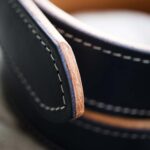 Dubbelt denimblått läderbälte med firemans quick release spänne två lager