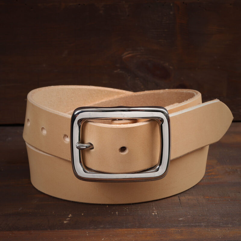 Ebbe natur läderbälte med rostfritt stålspänne