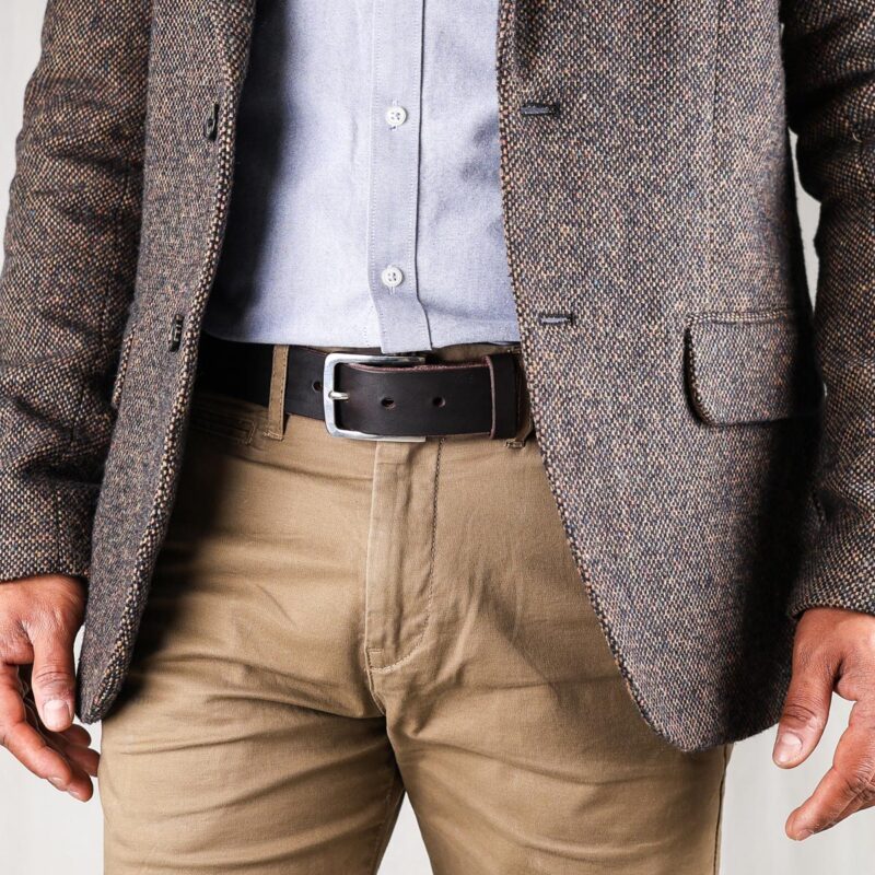 Erik läderbälte mörkbrun jacka fram