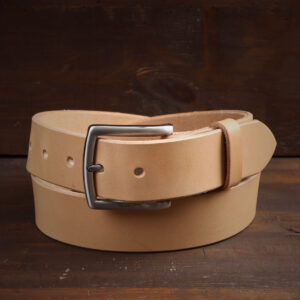 Klassiskt natur läderbälte med rostfritt stålspänne
