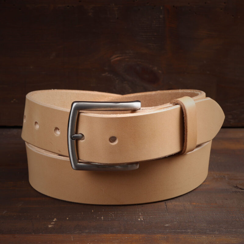Klassiskt natur läderbälte med rostfritt stålspänne