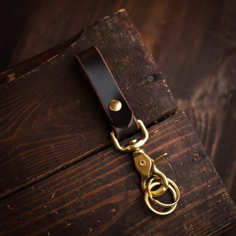 Läder loop nyckelring mörkbrun