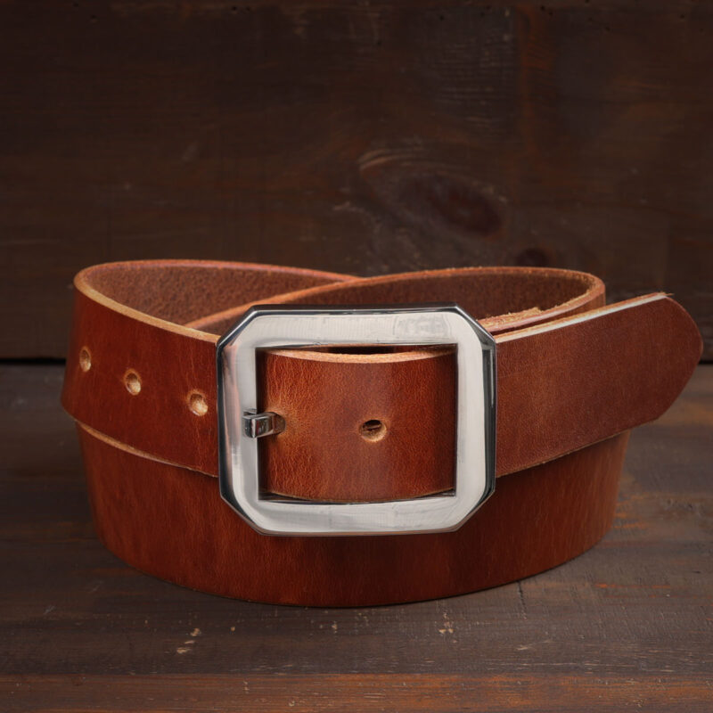 Nils brunt läderbälte med rostfritt stålspänne