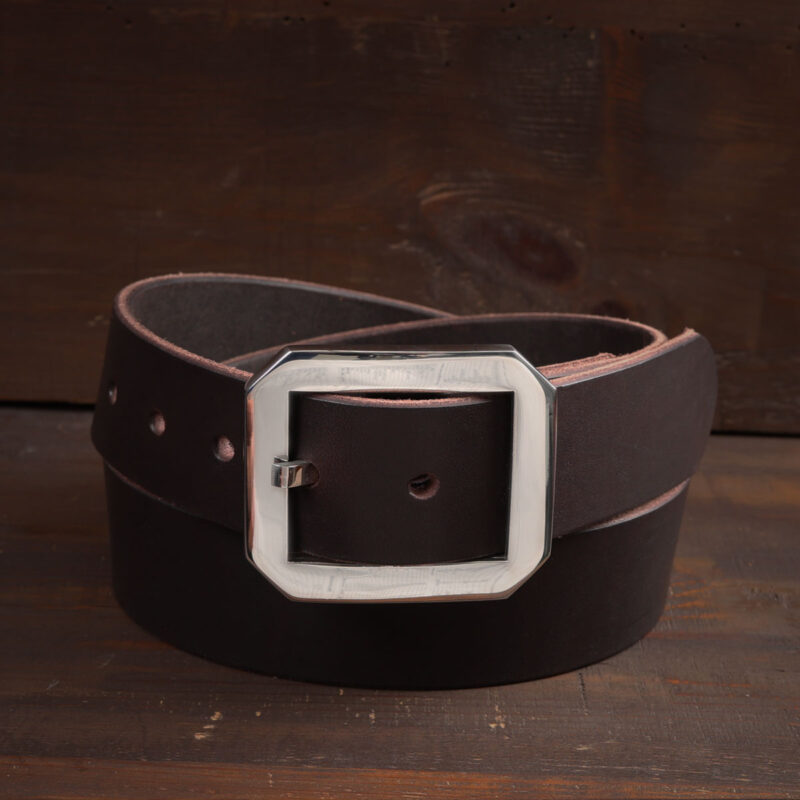 Nils mörkbrunt läderbälte med rostfritt stålspänne