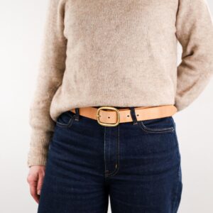 Sara Brett Läderbälte Natur med Mässingsspänne full