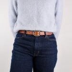 Sara Smalt Läderbälte Brunt med Silverspänne left