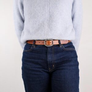 Sara Smalt Läderbälte Brunt med Silverspänne right