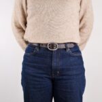 Sara Smalt Läderbälte Mörkbrunt med Silverspänne front