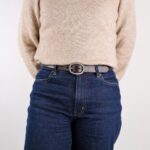 Sara Smalt Läderbälte Mörkbrunt med Silverspänne left