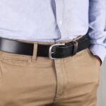 Axel Black Leather Dress Belt closeup Right