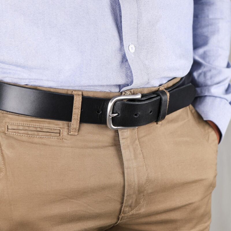 Axel Black Leather Dress Belt closeup Right