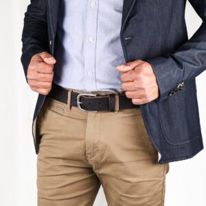 Axel Dark Brown Leather Dress Belt Jacket Left