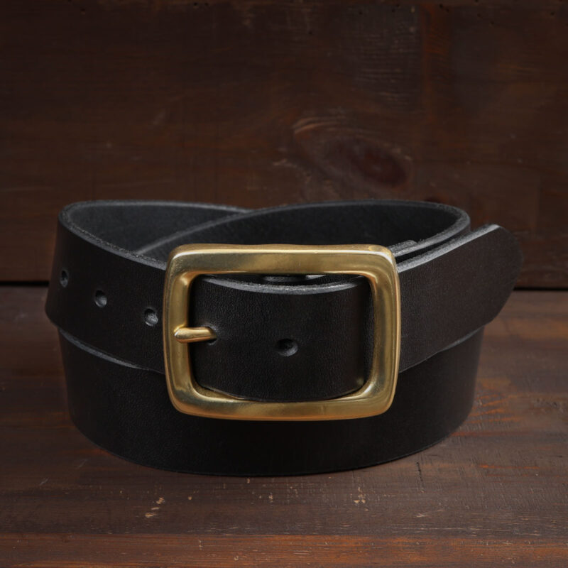 Ebbe Black Leather Belt with Brass Buckle