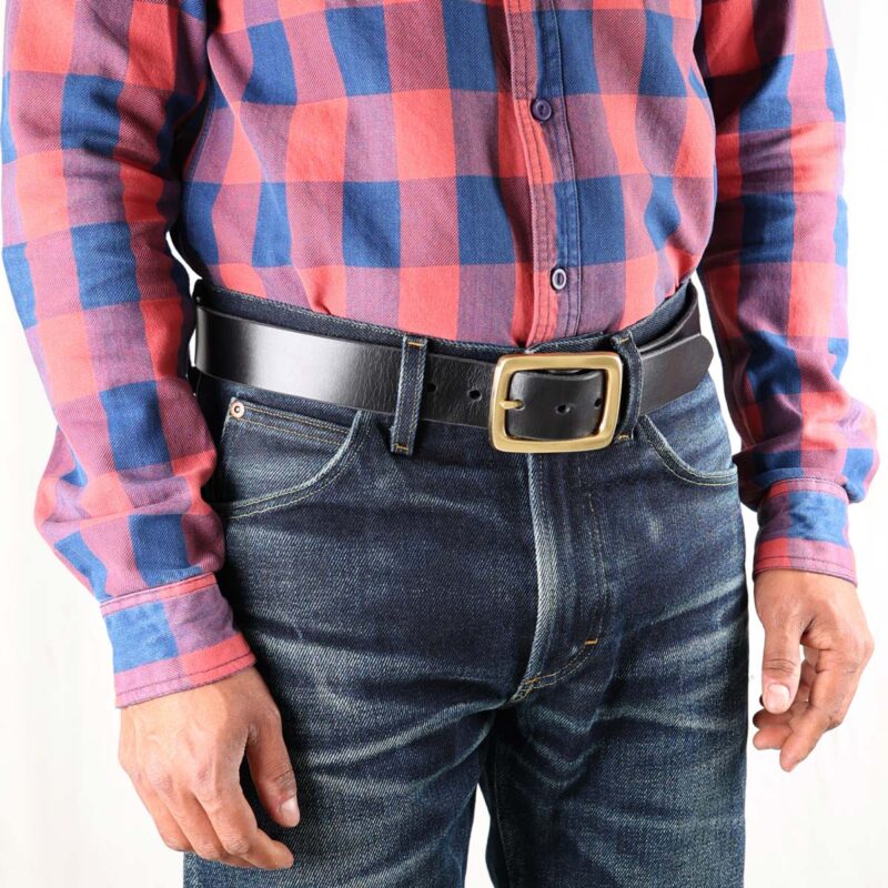 Ebbe Black Leather Belt with Brass Buckle Right