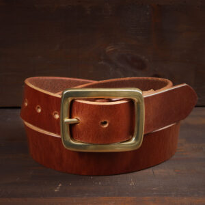 Ebbe Brown Leather Belt with Brass Buckle