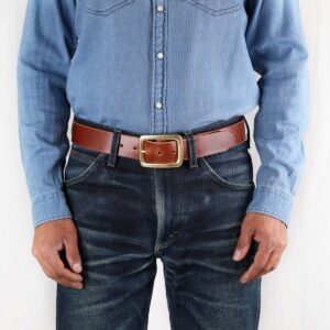Ebbe Brown Leather Belt with Brass Buckle Front