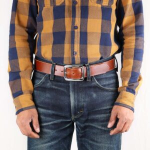 Ebbe Brown Leather Belt with Stainless Steel Buckle Front