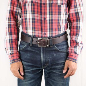 Ebbe Dark Brown Leather Belt with Stainless Steel Buckle Front
