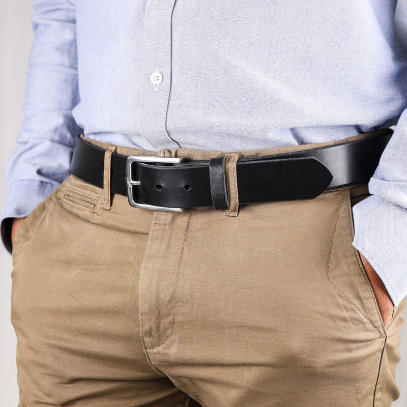 Erik Black Leather Dress Belt Close Up Left