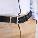 Erik Black Leather Dress Belt Close Up Top