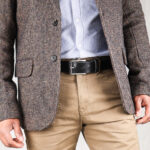 Erik Black Leather Dress Belt with Jacket left
