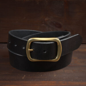 Harry Black Leather Belt with Brass Buckle