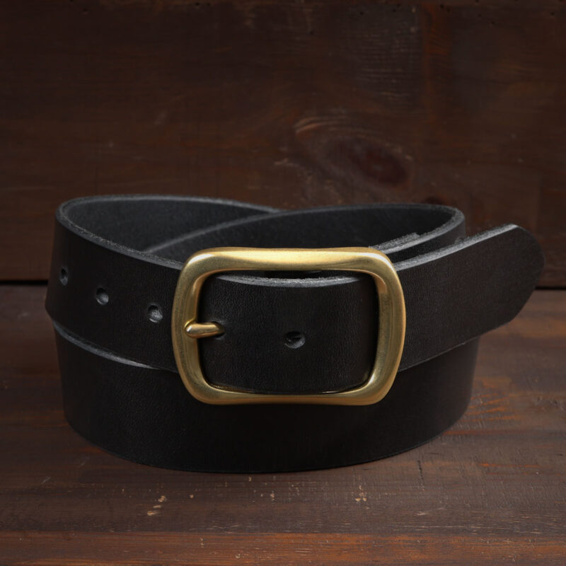 Harry Black Leather Belt with Brass Buckle