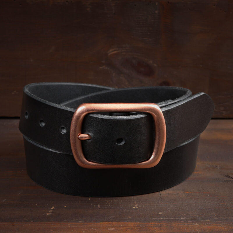 Harry Black Leather Belt with Copper Buckle