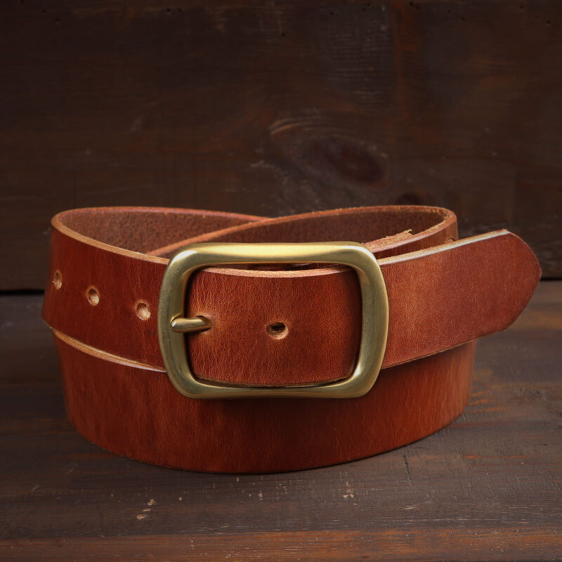 Harry Brown Leather Belt with Brass Buckle