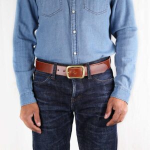 Harry Brown Leather Belt with Brass Buckle Front