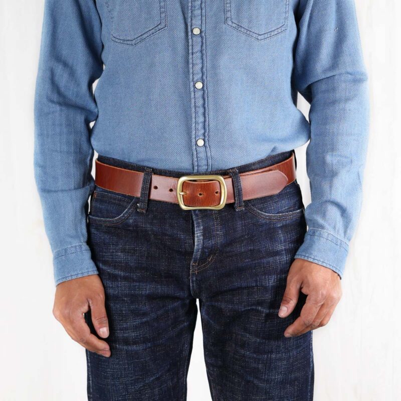 Harry Brown Leather Belt with Brass Buckle Front