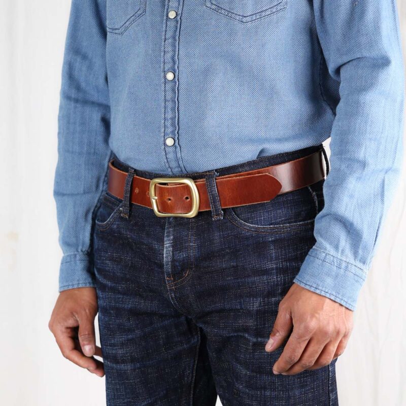 Harry Brown Leather Belt with Brass Buckle Left