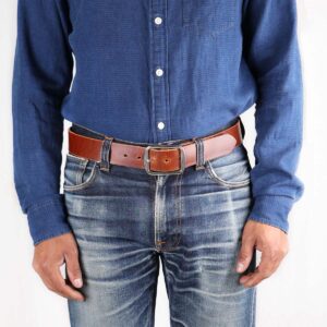 Harry Brown Leather Belt with Stainless Steel Buckle Front