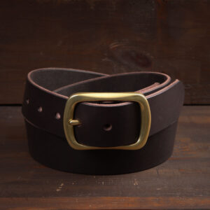 Harry Dark Brown Leather Belt with Brass Buckle