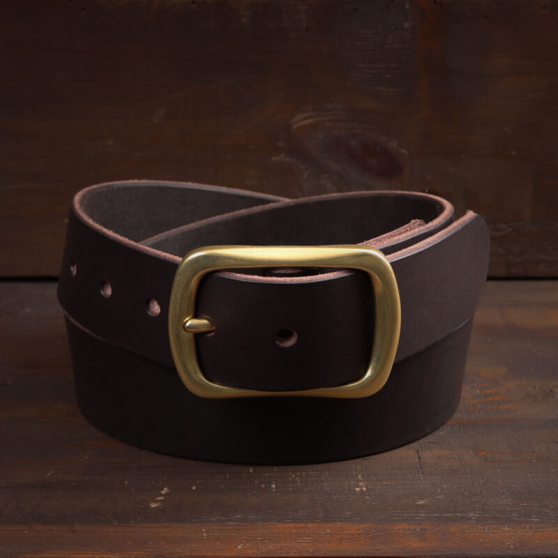 Harry Dark Brown Leather Belt with Brass Buckle