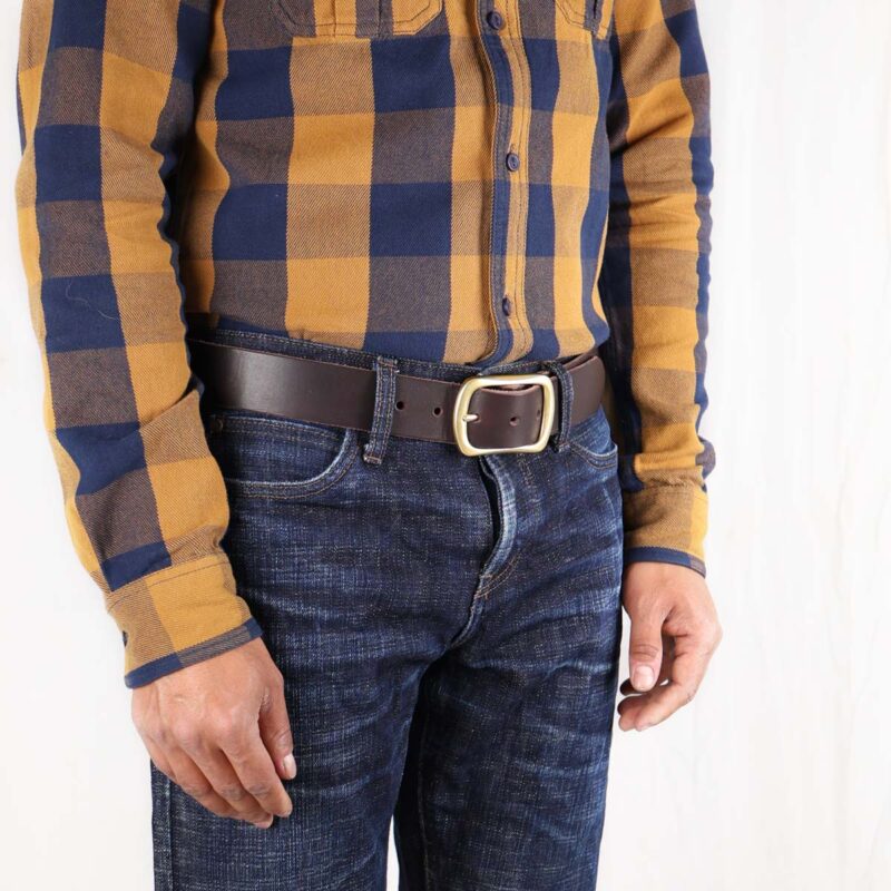 Harry Dark Brownk Leather Belt with Brass Buckle Right
