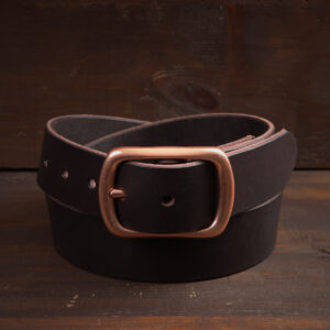 Harry Dark Brown Leather Belt with Copper Buckle