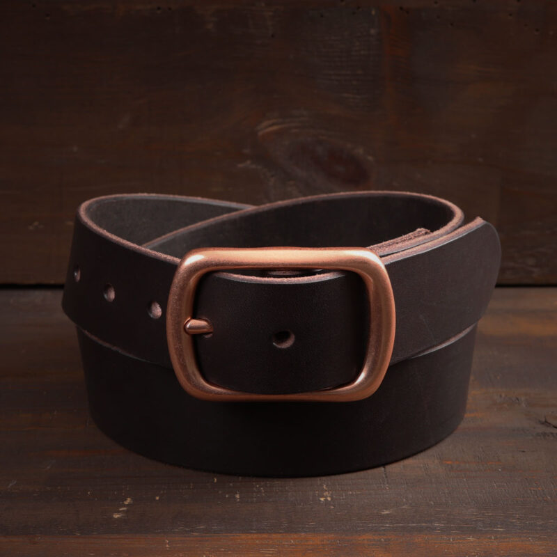 Harry Dark Brown Leather Belt with Copper Buckle