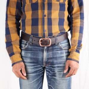 Harry Dark Brownl Leather Belt with Copper Buckle Front