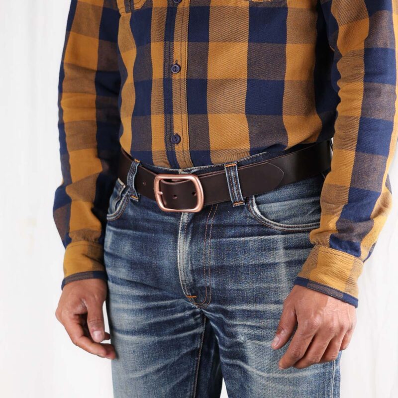 Harry Dark Brownl Leather Belt with Copper Buckle Left