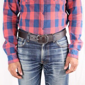 Harry-Dark-Brown-Leather Belt with Stainless Steel Buckle Front