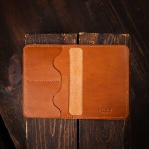 Leather Passport Wallet Brown open