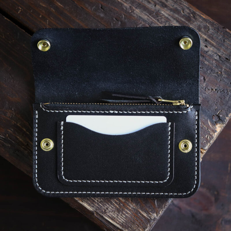 Leather trucker wallet mid Black with card
