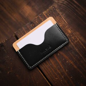Minimalist Leather Wallet Black Natural with cards