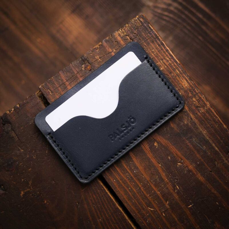 Minimalist Leather Wallet Blue with cards
