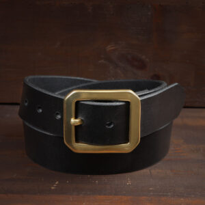 Nils Black Leather Belt with Brass Buckle