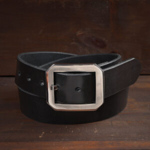 Nils Black Leather Belt with Stainless Steel Buckle