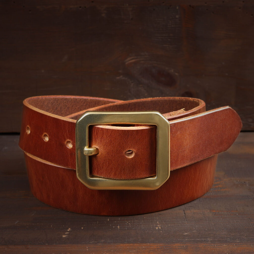 Nils Brown Leather Belt with Brass Buckle