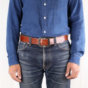 Nils Brown Leather Belt with Stainless Steel Buckle Front